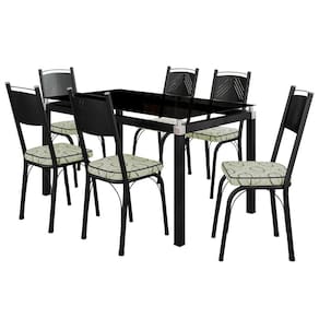 Conjunto De Mesa 4 Cadeiras Vidro Preto Azul Turquesa