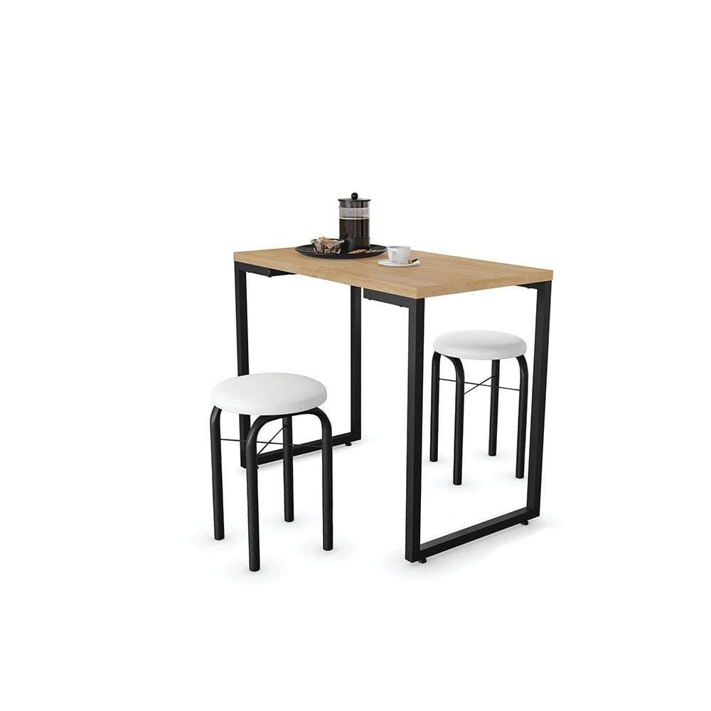Mesa Multiuso 90 Cm Com 02 Banquetas Corino Branco