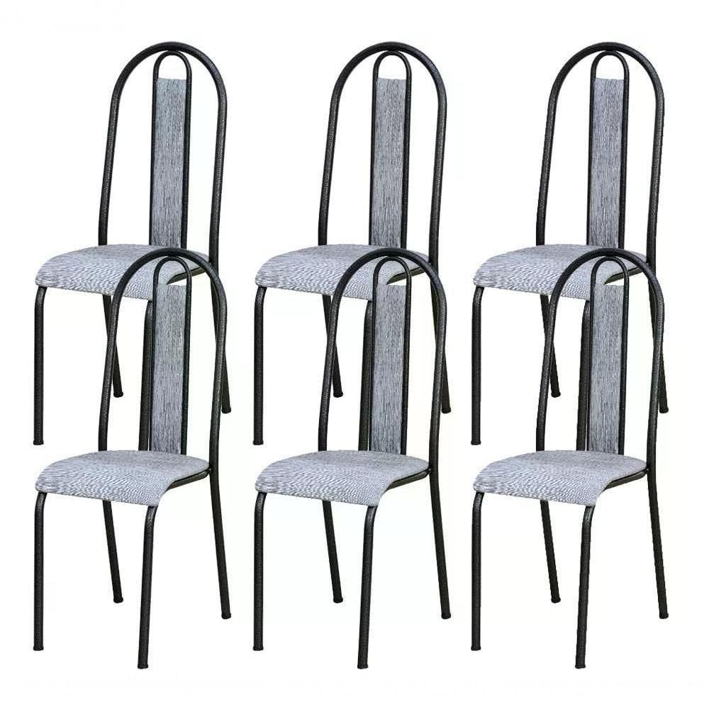 Kit 06 Cadeiras Tubular Cromo Preto 058 Assento Grafiato Gra