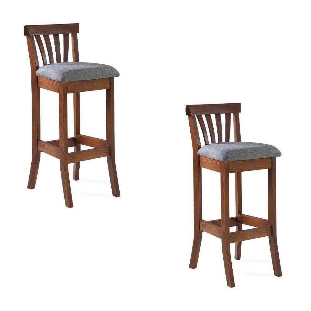 Kit 2 Banquetas Alta Bakeri Linho Cinza/Imbuia