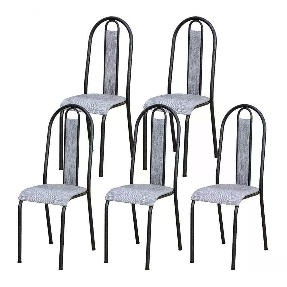 Kit 05 Cadeiras Tubular Cromo Preto 058 Assento Grafiato Gra