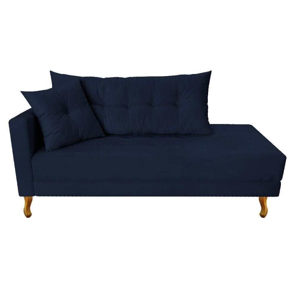Recamier Azura 185cm Com Almofada Lado Direito Suede Cor Azul Marinho