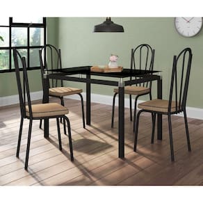 Conjunto De Mesa 4 Cadeiras Vidro Preto Fosco Preto Imbuia