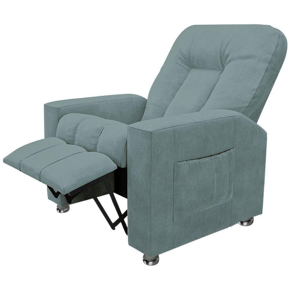 Poltrona Do Papai Reclinável Pequim Veludo Azul Claro