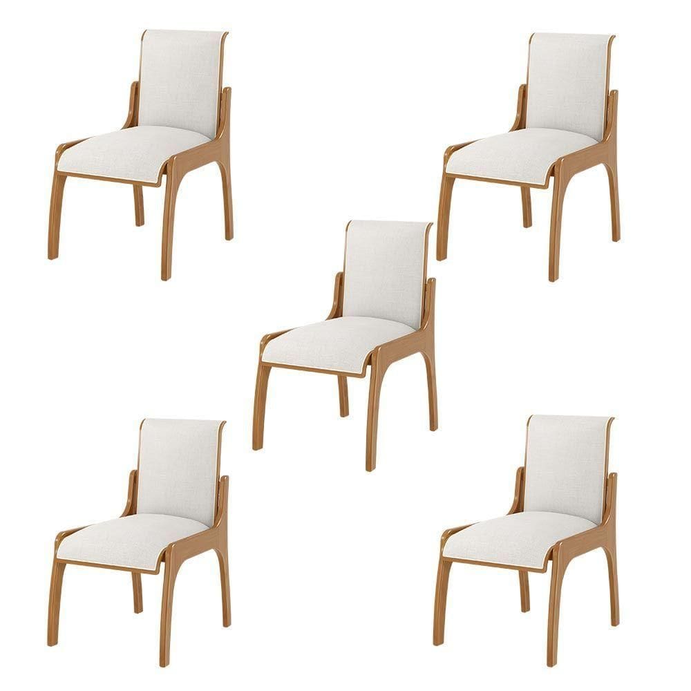 Kit 5 Cadeiras Jantar Pedri Linho Off White/Imbuia