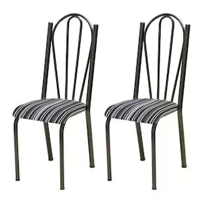 Kit 02 Cadeiras Tubular Cromo Preto 021 Assento Preto Listra