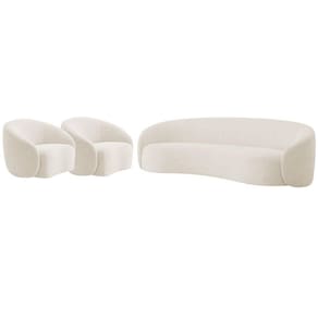 Kit Sofá 3 Lugares 180cm E 2 Poltronas Orgânica Luxo Amore Bouclé Cinza