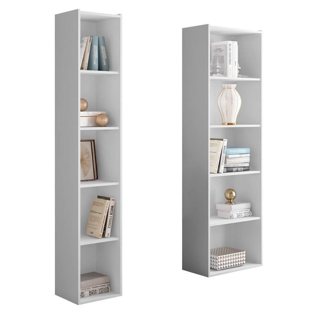 Kit 2 Estantes Livreiro Multiuso Workspace 5 Nichos Branco