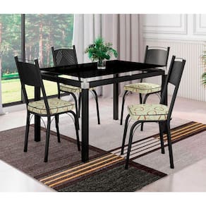 Conjunto De Mesa 6 Cadeiras Vidro Preto Fosco Azul Turquesa