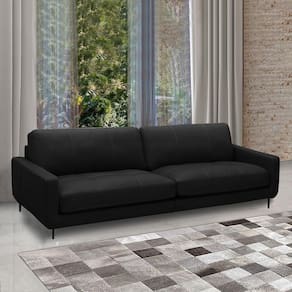 Sofá Decorativo Isaac 3 Lugares Sala De Estar 210cm Pés Em Aço Couro Preto