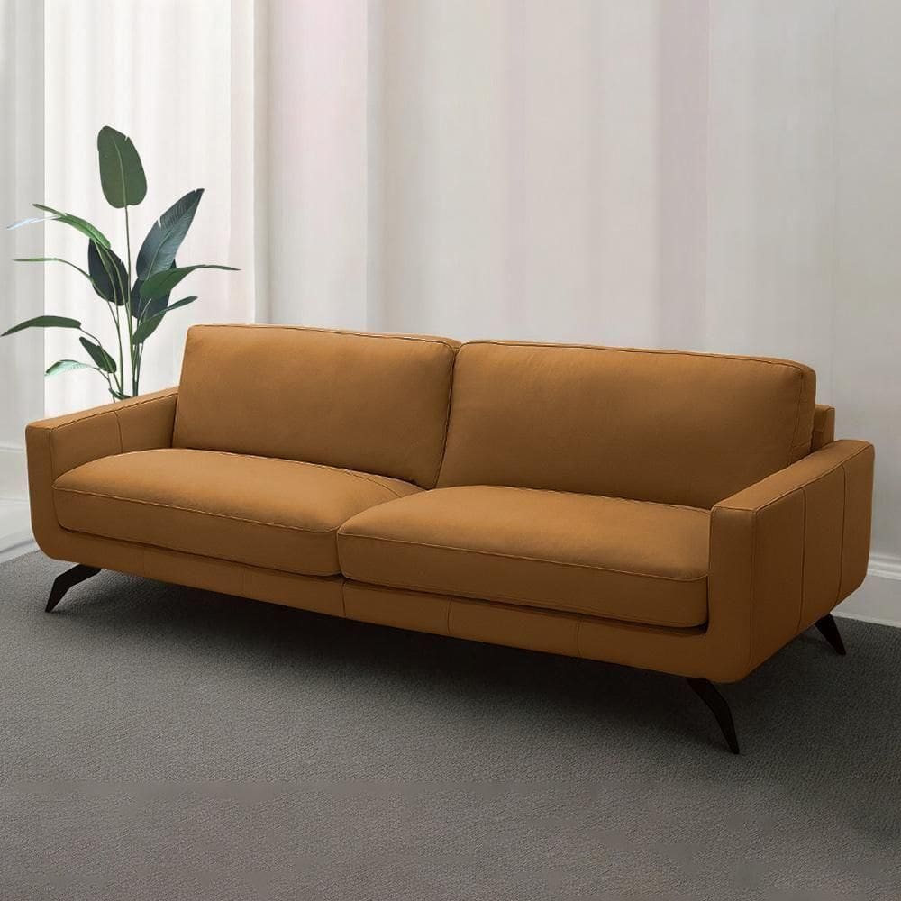 Sofá Decorativo Thalia 4 Lugares Sala De Estar 270cm Pés Em Aço Couro Caramelo G88 - Gran Belo