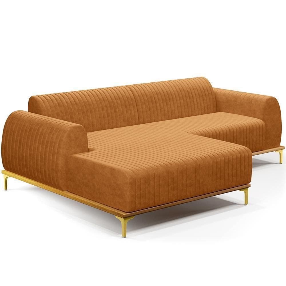 Sofá 5 Lugares Chaise Esquerdo Sala Molino 350cm D02 Pés de ouro Couríssimo Whisky B-90