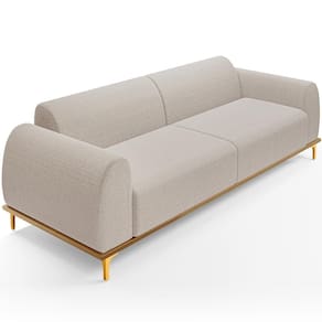 Sofá 4 Lugares Kiev 260cm D02 Base Castanho Pés D`ouro Bouclê Creme B-54
