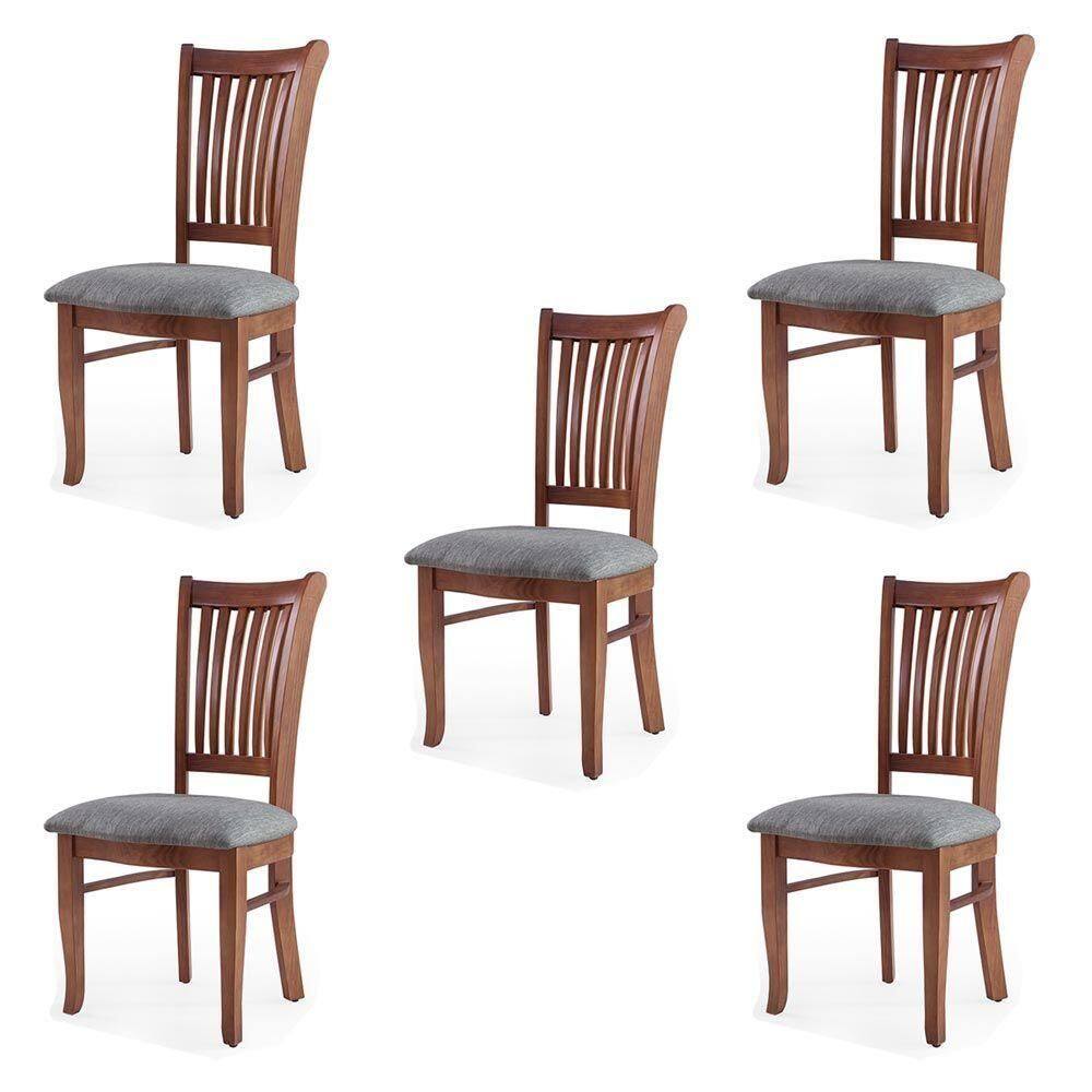 Kit 5 Cadeiras Jantar Bakeri Linho Cinza/Imbuia