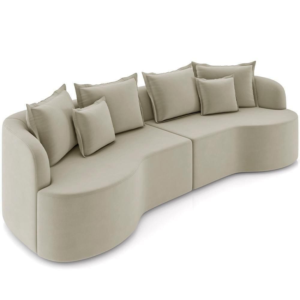 Sofá 3 Lugares Orgânico Living 210cm Ekos K01 Veludo Bege - Lyam Decor