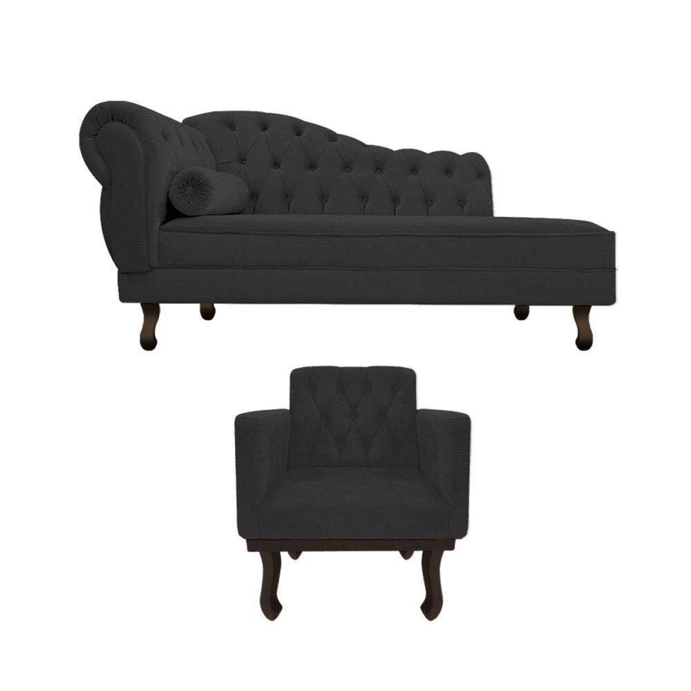 Kit Diva Recamier Diana 120cm Lado Direito E 01 Poltrona Classic Corano Preto