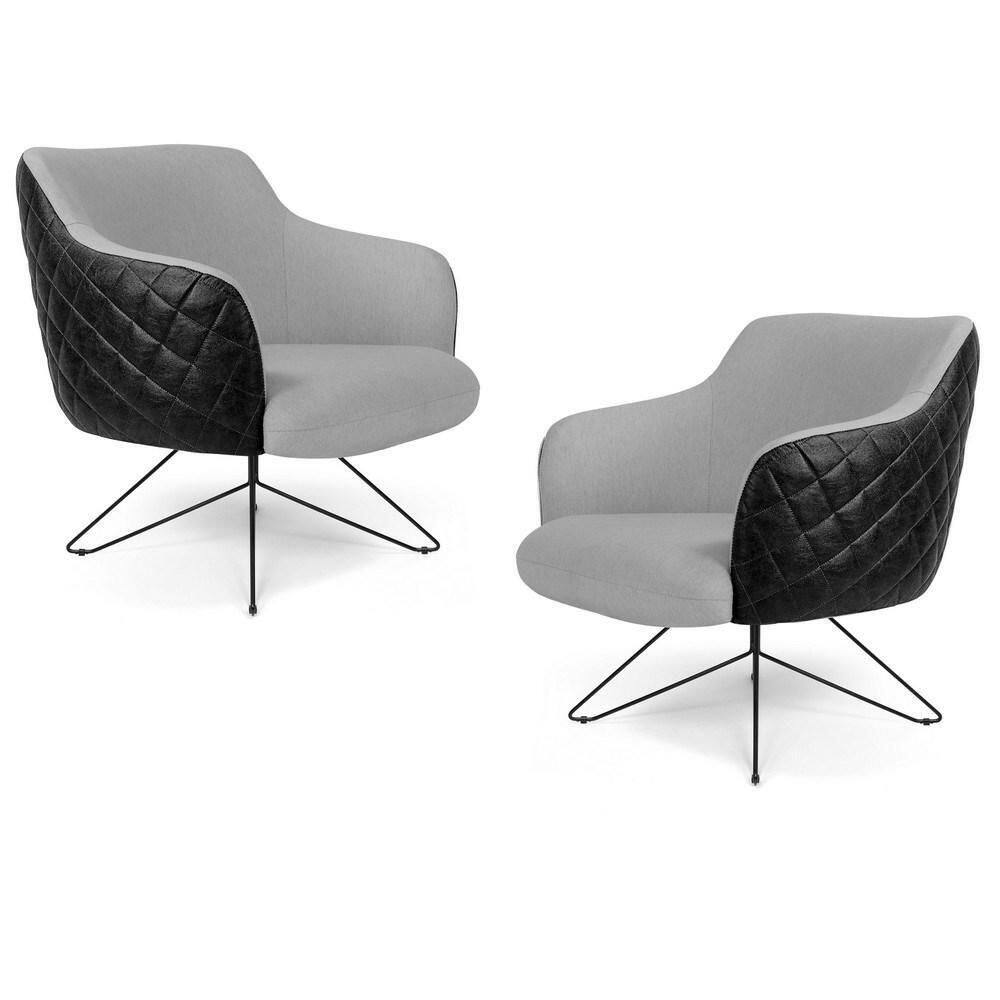 Kit 02 Poltronas Base Fixa Tressê Cinza Claro