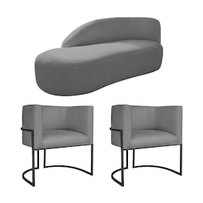 Kit Divã Luna 160cm Lado Esquerdo E 02 Poltronas Base De Ferro Preto Suede Cinza