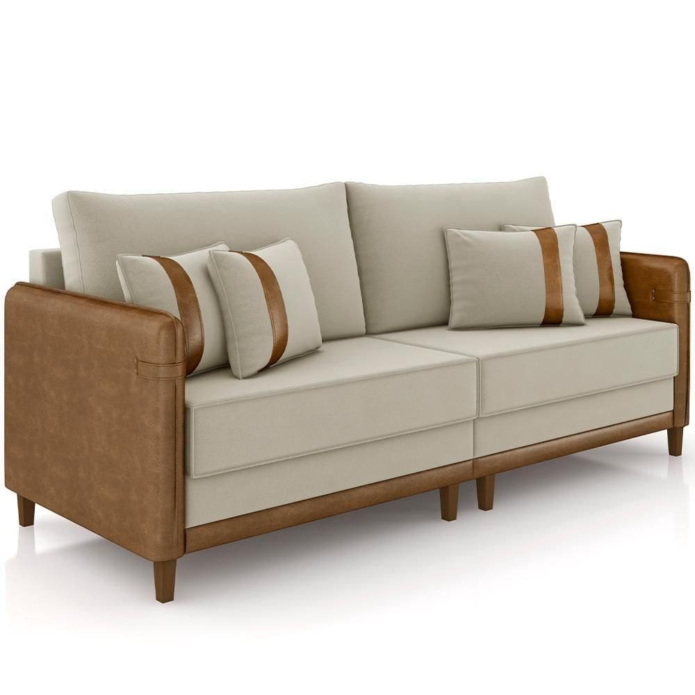 Sofá 3 Lugares Living 232cm Asbury K01 Veludo Bege Couríssimo Camel - Lyam Decor