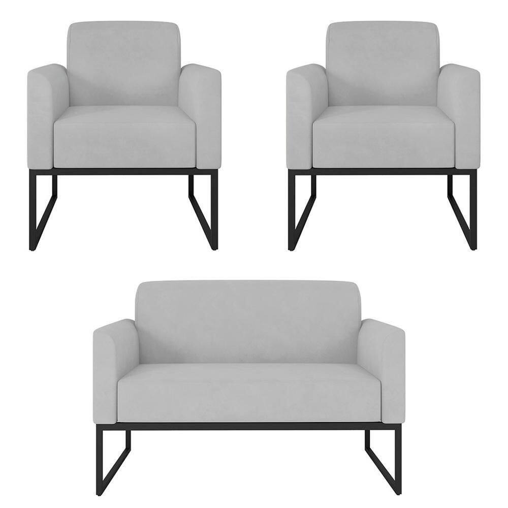Kit Namoradeira E 2 Poltronas Industrial Preta S10 Cinza