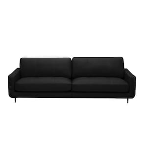 Sofá Decorativo Isaac 4 Lugares Sala De Estar 270cm Pés Em Aço Couro Preto