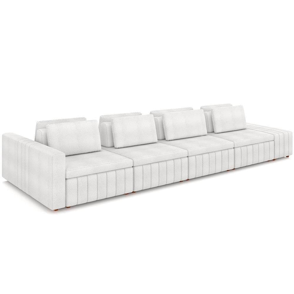 Sofá Ilha Com Puff Living 465cm Amber M03 Bouclê Branco