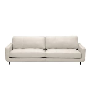 Sofá Decorativo Isaac 3 Lugares Sala De Estar 240cm Pés Em Aço Couro Off White
