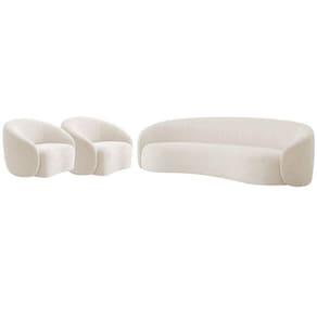 Kit Sofá 3 Lugares 200cm E 2 Poltronas Orgânica Luxo Amore Linho Bege