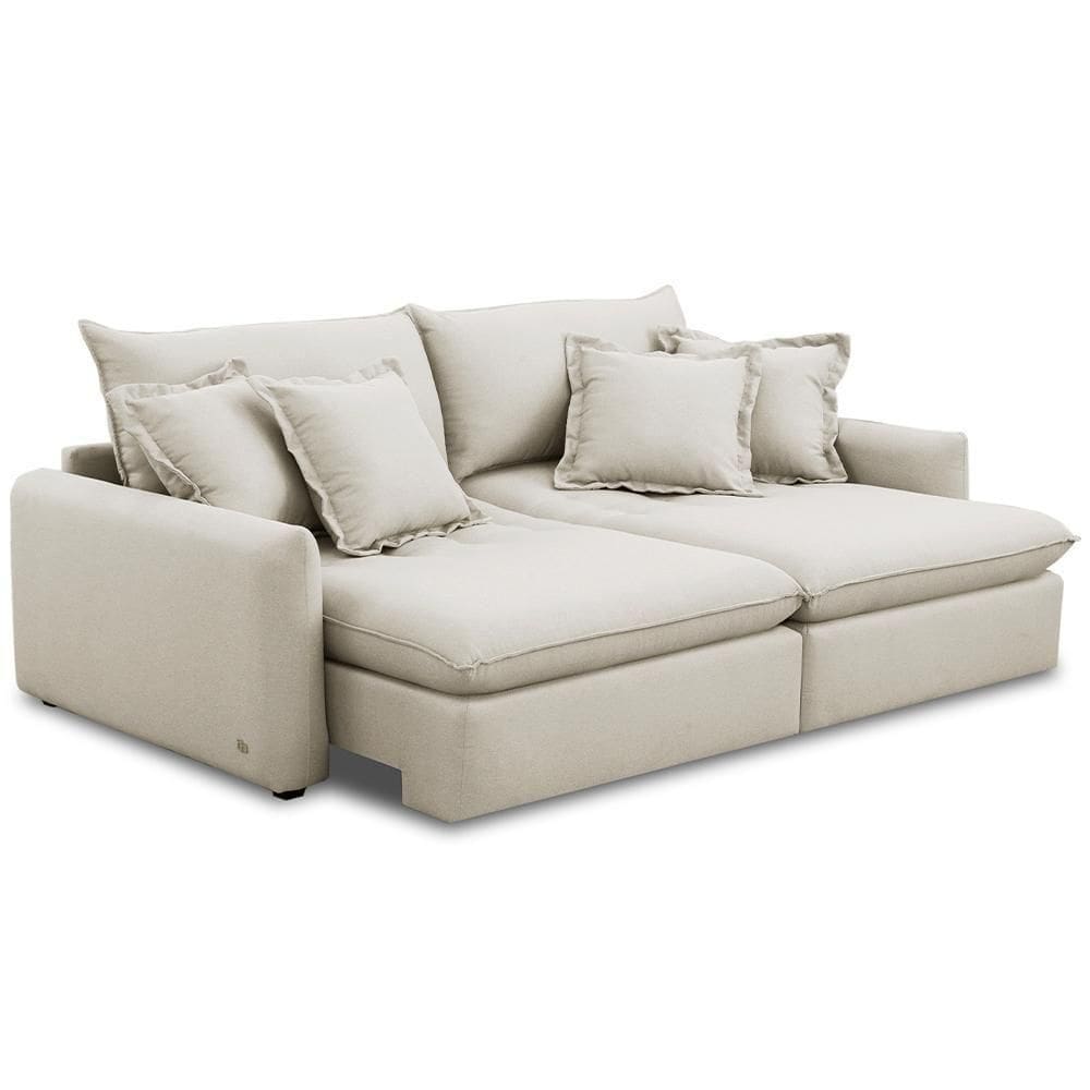 Sofá Cama Retrátil 4 Lugares Para Sala De Estar 270cm Asher T03 Veludo Bege - Lyam Decor