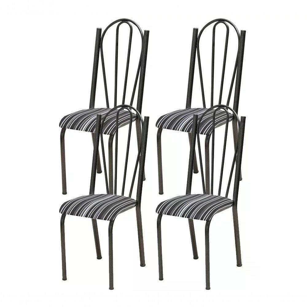 Kit 04 Cadeiras Tubular Cromo Preto 021 Assento Preto Listra