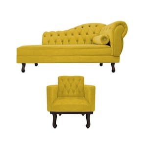 Kit Diva Recamier Diana 120cm Lado Esquerdo E 1 Poltrona Classic Suede Amarelo