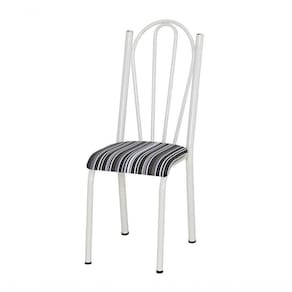 Cadeira Tubular Branca 021 Assento Preto Listrado Branco