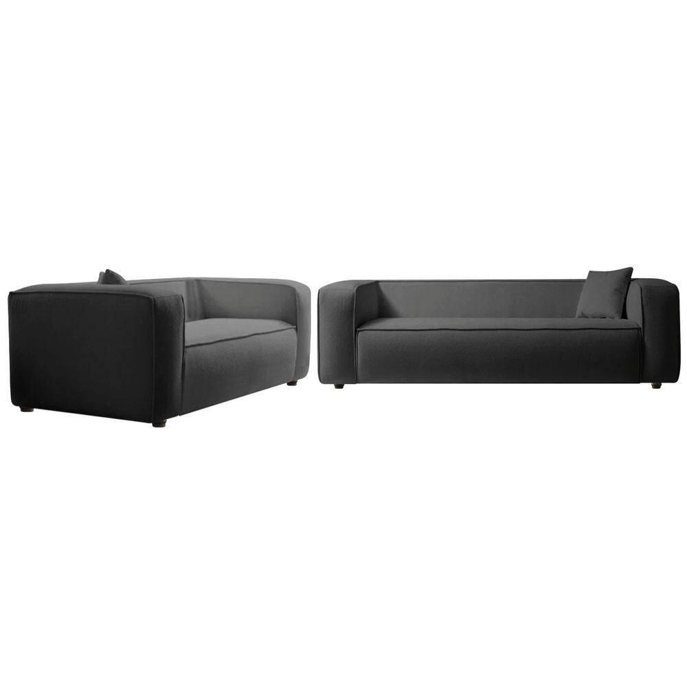 Kit Sofá 3 Lugares 180cm E Poltrona Decorativa Orgânico Cecília Linho Adj Decor Cinza
