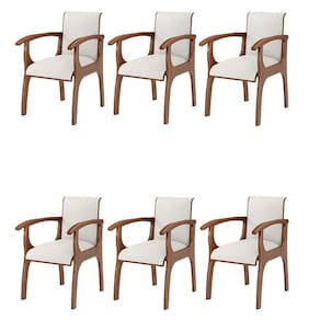 Kit 6 Cadeiras Jantar Pedri Com Braço Linho Off White/Imbuia