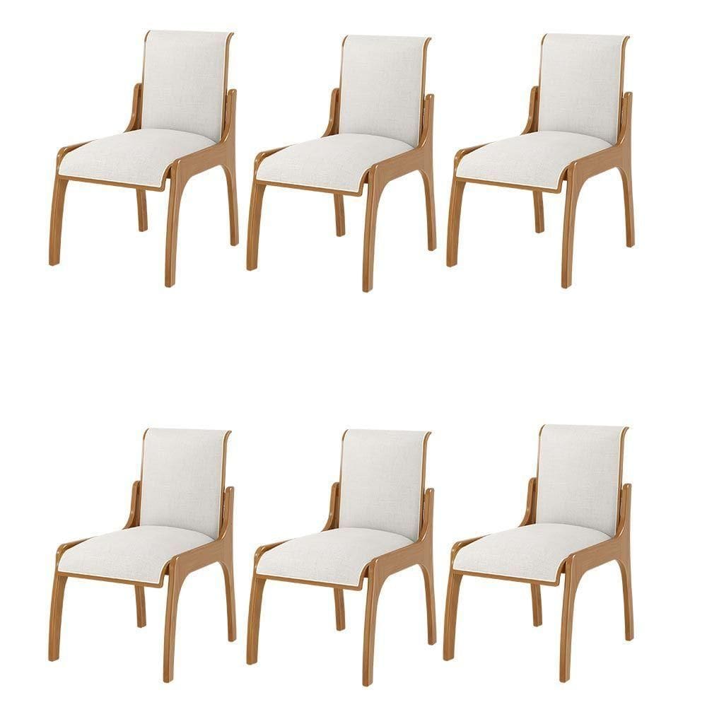 Kit 6 Cadeiras Jantar Pedri Linho Off White/Imbuia