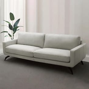 Sofá Decorativo Thalia 3 Lugares Sala De Estar 240cm Pés Em Aço Couro Off White G88 - Gran Belo