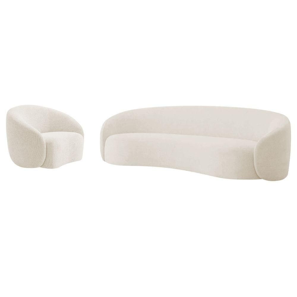 Kit Sofá 3 Lugares 200cm E Poltrona Orgânica Luxo Recepção Amore Bouclé Cinza