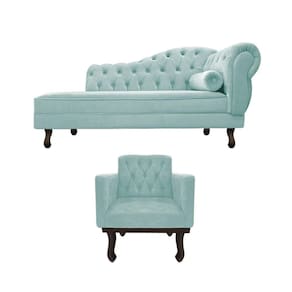 Kit Diva Recamier Diana 120cm Lado Esquerdo E 1 Poltrona Classic Suede Azul Tiffany