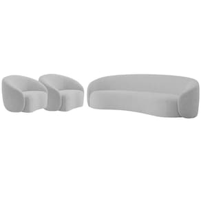 Kit Sofá 3 Lugares 200cm E 2 Poltronas Orgânica Luxo Amore Linho Cinza
