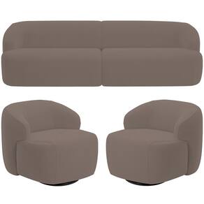 Sofá 3 Lugares Curvo Orgânico Com 02 Poltronas Living 250cm Barolo L06 Veludo Marrom