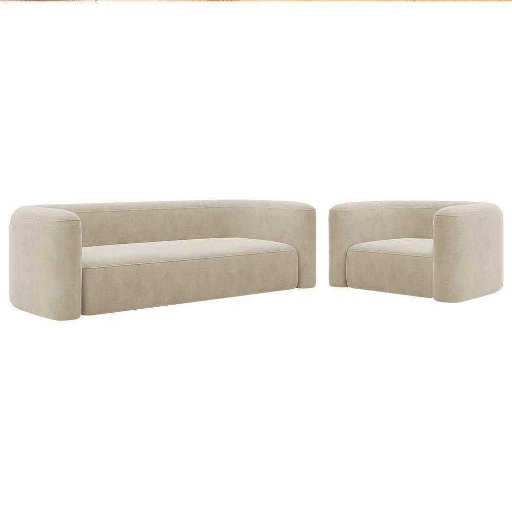 Kit Sofá 3 Lugares 180cm E Poltrona Orgânica Luxo Recepção Melina Bouclé Suede Bege