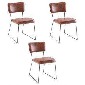 Kit 3 Cadeiras De Jantar Decorativa Base Aço Preto Luigi Pu Caramelo