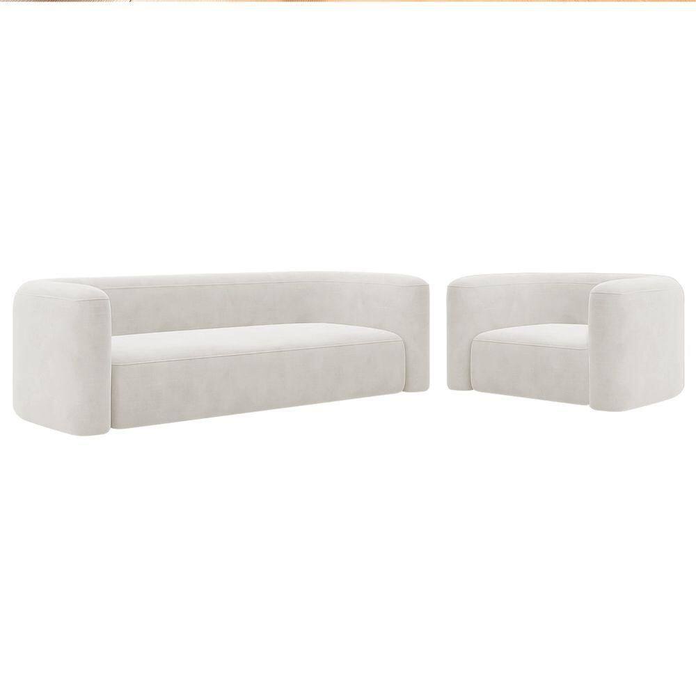 Kit Sofá 3 Lugares 180cm E Poltrona Orgânica Luxo Recepção Melina Bouclé Branco