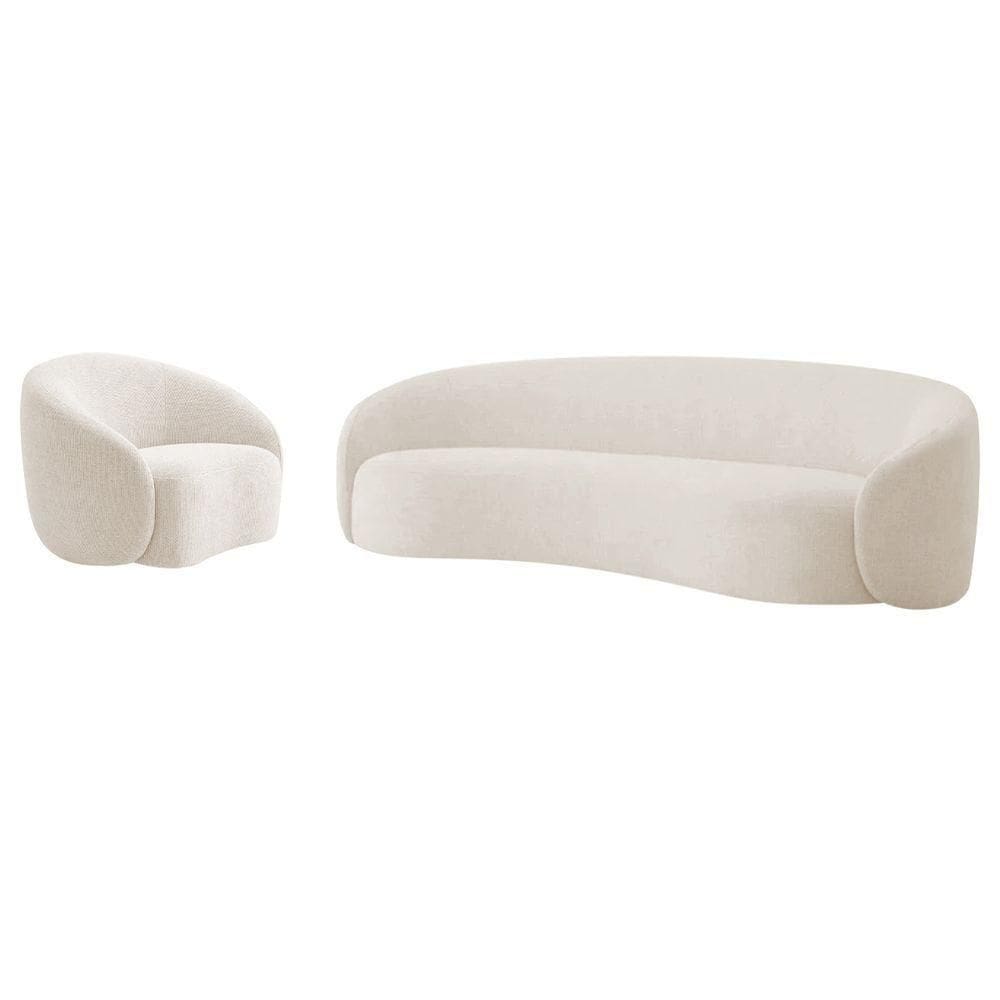 Kit Sofá 3 Lugares 180cm E Poltrona Orgânica Luxo Recepção Amore Linho Cinza Claro