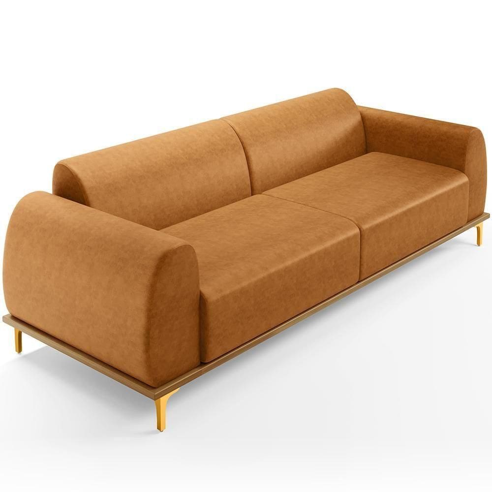 Sofá 4 Lugares Kiev 280cm D02 Base Castanho Pés D`ouro Couríssimo Whisky B-90