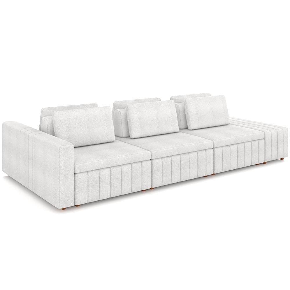 Sofá Ilha Com Puff Living 335cm Amber M03 Bouclê Branco