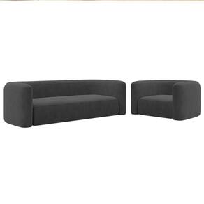 Kit Sofá 2 Lugares 160cm E Poltrona Orgânica Luxo Recepção Melina Linho Adj Decor Cinza