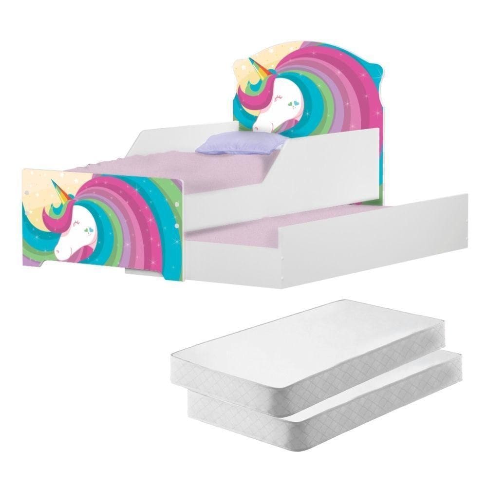 Mini Cama Infantil Com Auxiliar Lindo Unicórnio Com Colchões