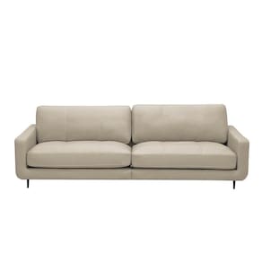Sofá Decorativo Isaac 3 Lugares Sala De Estar 210cm Pés Em Aço Couro Bege