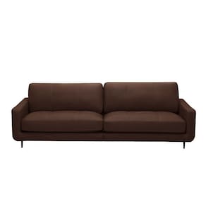 Sofá Decorativo Isaac 3 Lugares Sala De Estar 240cm Pés Em Aço Couro Marrom Chocolate